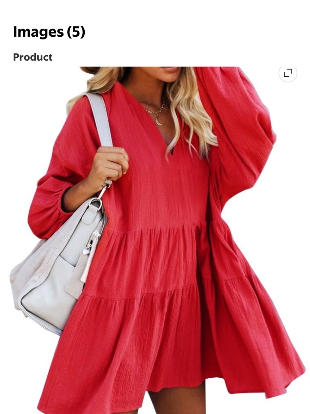 Fancyinn Coral-Red V-Neck Tiered Mini Dress